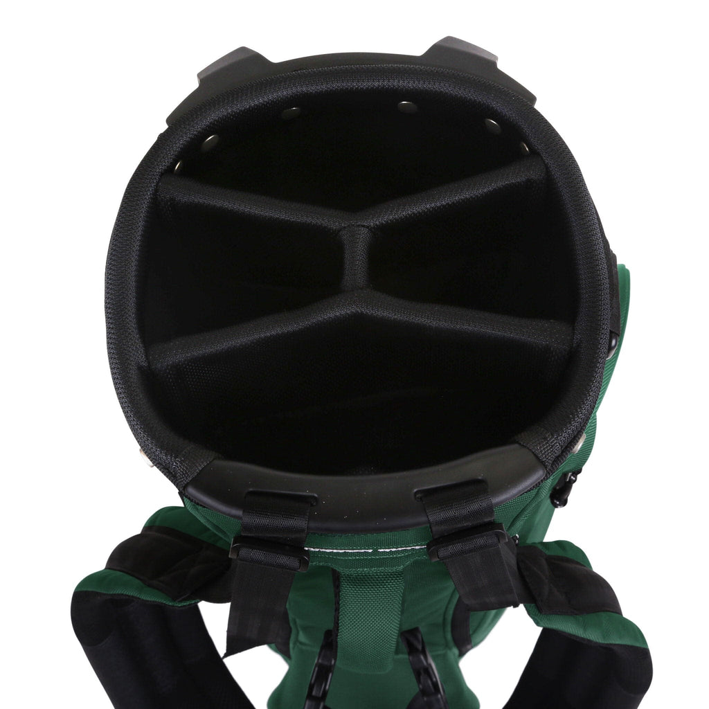 Hudson Sutler Looper Golf Bag top view showing a 4-way, 8" top divider and full-length dividers for optimal club organization for organized club storage and clean interior design