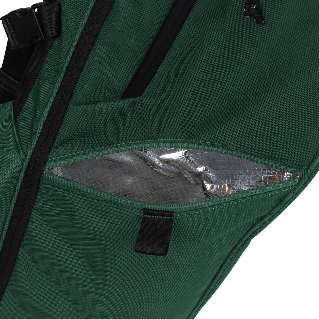 Close-up of Hudson Sutler Looper Golf Bag insulated hydration pocket for drink storage with magnetic seal