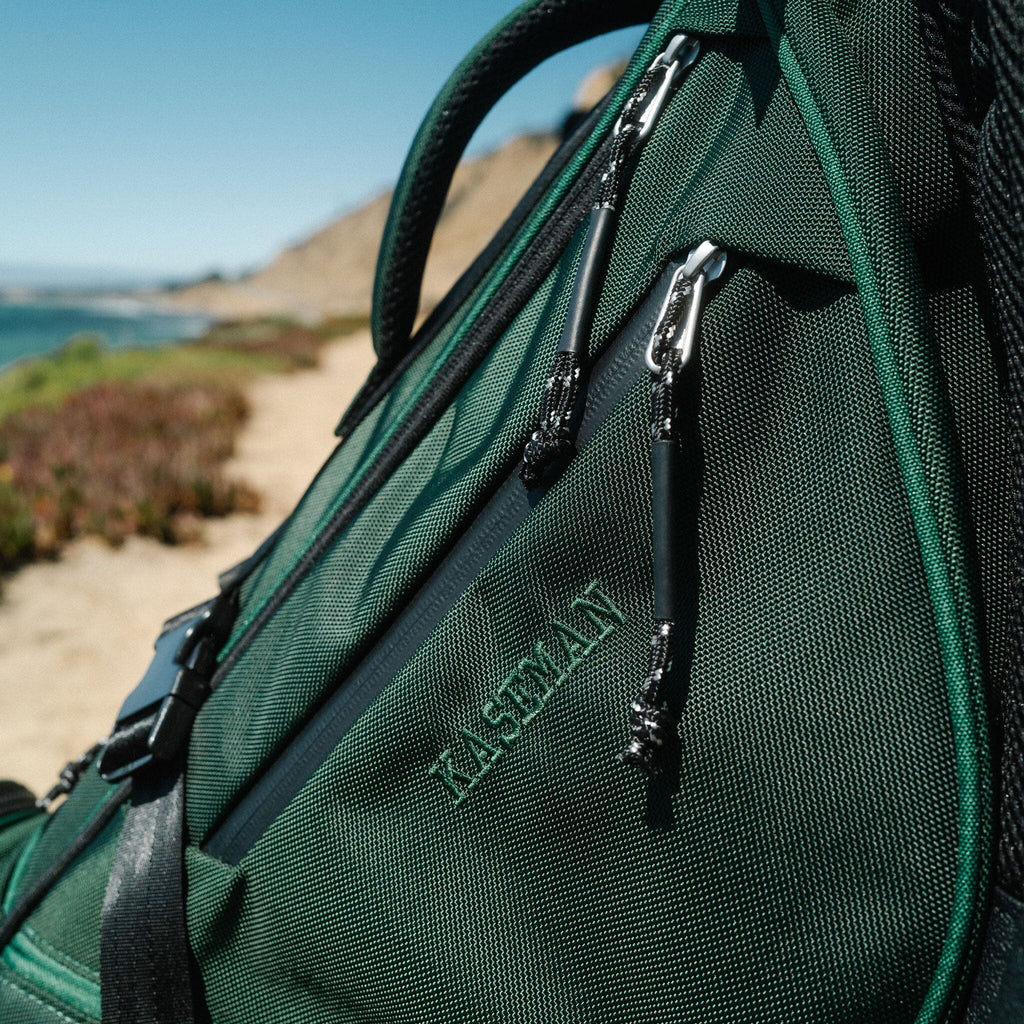 Hudson Sutler Looper Golf Bag personalized with embroidered monogram green ballistic nylon with a Durable Water Repellent