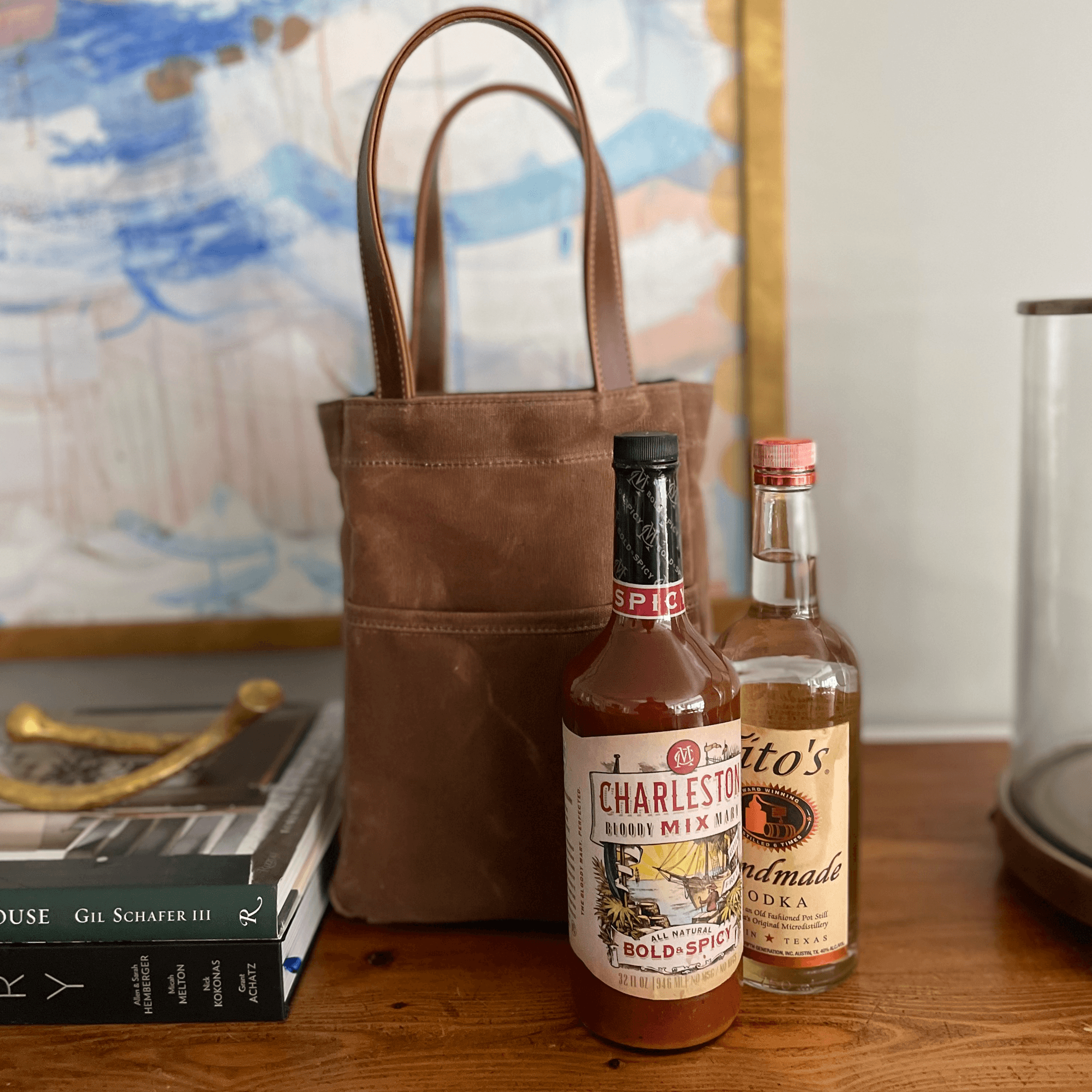 Canvas Wine Tote Bag Wine Bottle Carry Bag Hunter Green