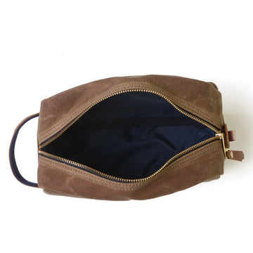 Waxed Canvas and Leather Toiletry Bag- Tan/Whiskey Brown