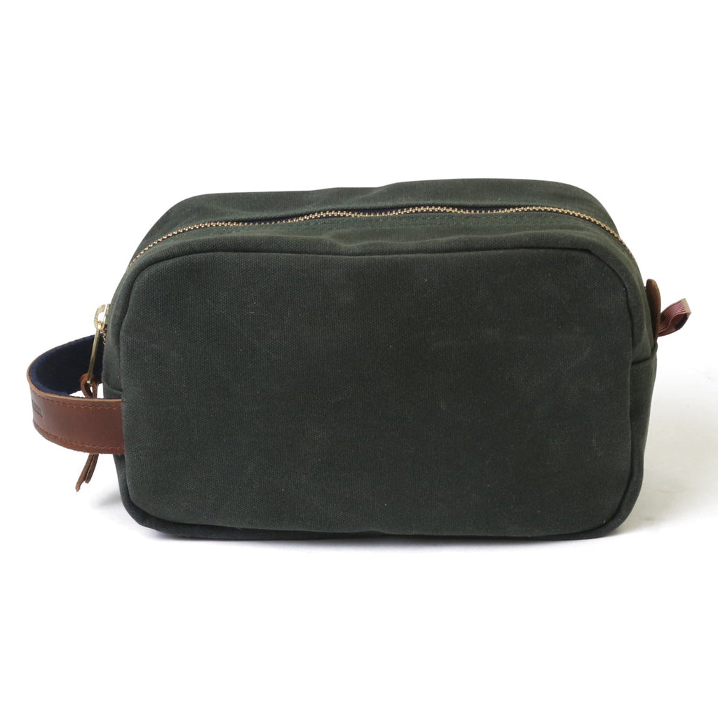 Waxed Canvas and Leather Toiletry Bag - Hunter Green/Whiskey Brown