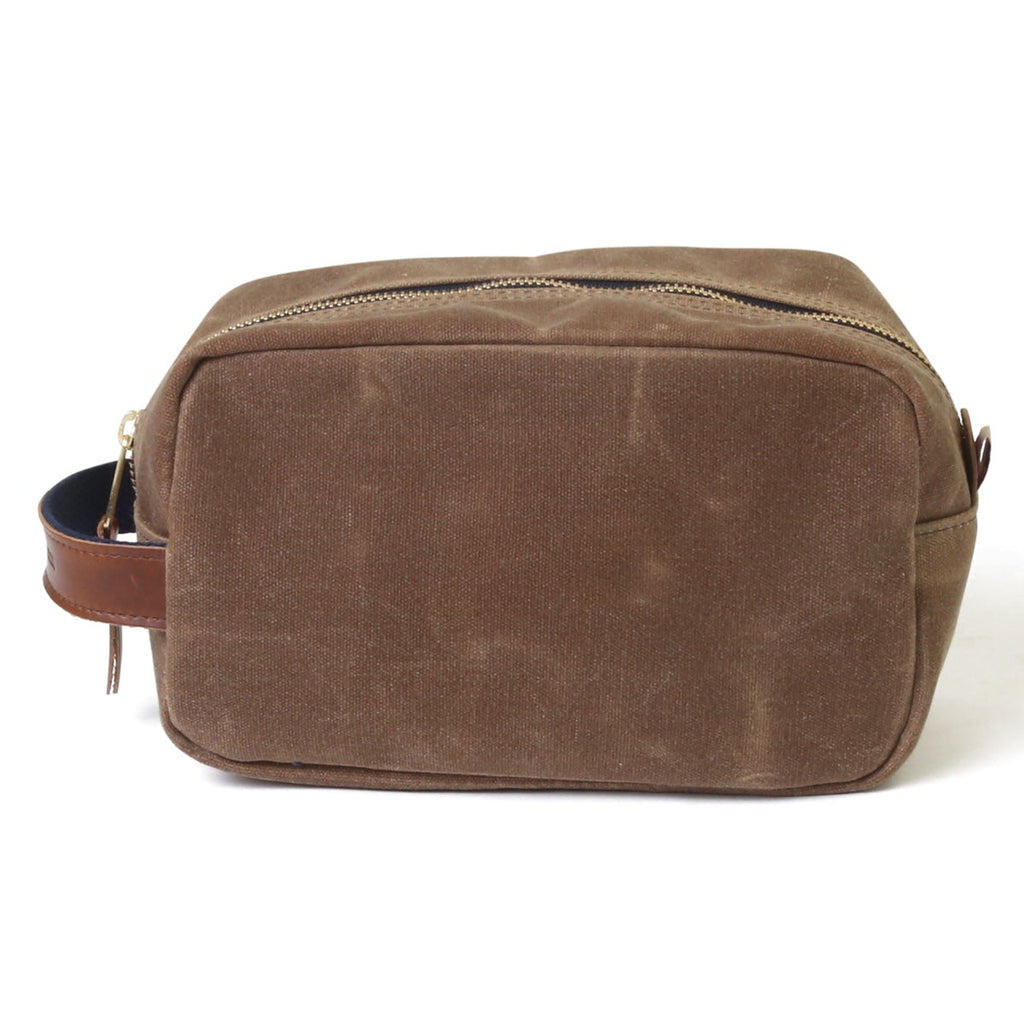 Waxed Canvas and Leather Toiletry Bag- Tan/Whiskey Brown