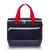 Navy medium cooler bag with a front and top zipper and red handles.